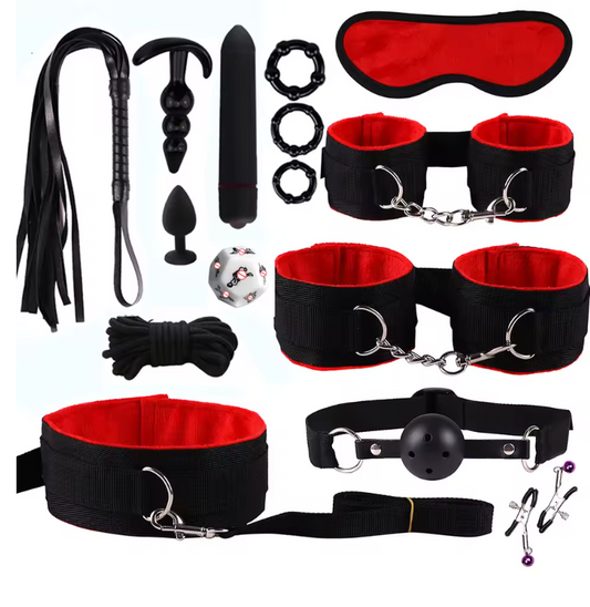 BDSM Bondage Kit for Couples – Handcuffs, Restraints, Collar and Whip Beginner Sex Set